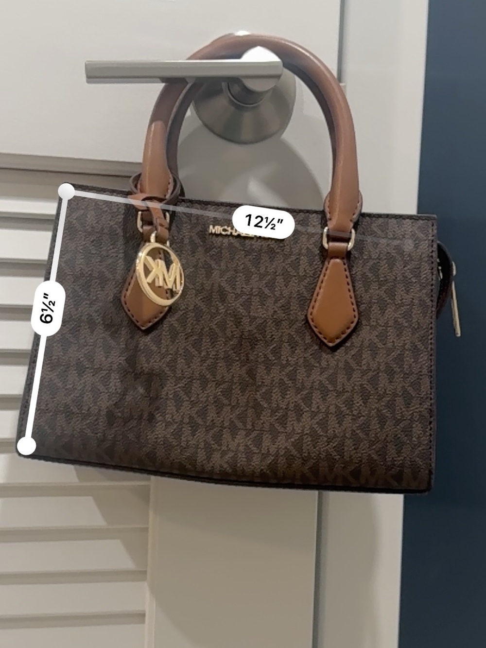 Michael Kors Brown and Tan Logo Satchel with Gold Hardware - Picture 7 of 7